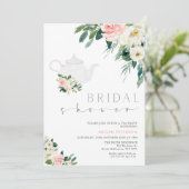 Vrijgezellenfeest van Blush and White Floral Tea P Kaart (Staand voorkant)