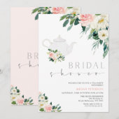 Vrijgezellenfeest van Blush and White Floral Tea P Kaart (Voorkant / Achterkant)