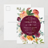 Vrijgezellenfeest van Blush- en Bourgogne Peonies- Uitnodiging Briefkaart (Voorkant / Achterkant)