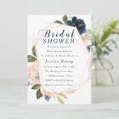 Vrijgezellenfeest van Blush & Navy Geometric Flowe Kaart (Staand voorkant)