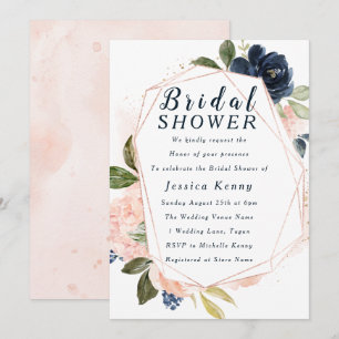 Vrijgezellenfeest van Blush & Navy Geometric Flowe Kaart