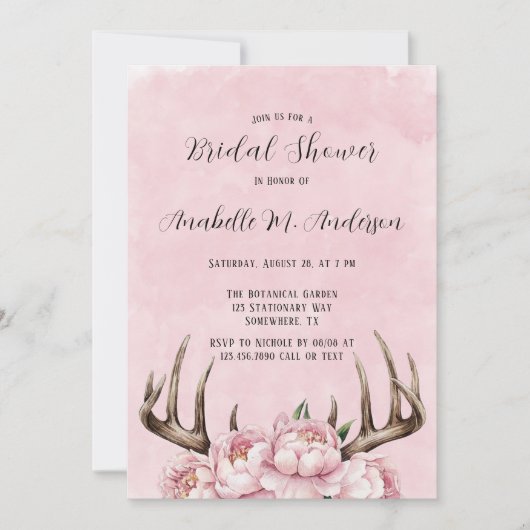 Vrijgezellenfeest van Boho Antler en Pink Peonies Kaart (Voorkant)