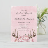 Vrijgezellenfeest van Boho Antler en Pink Peonies Kaart (Staand voorkant)