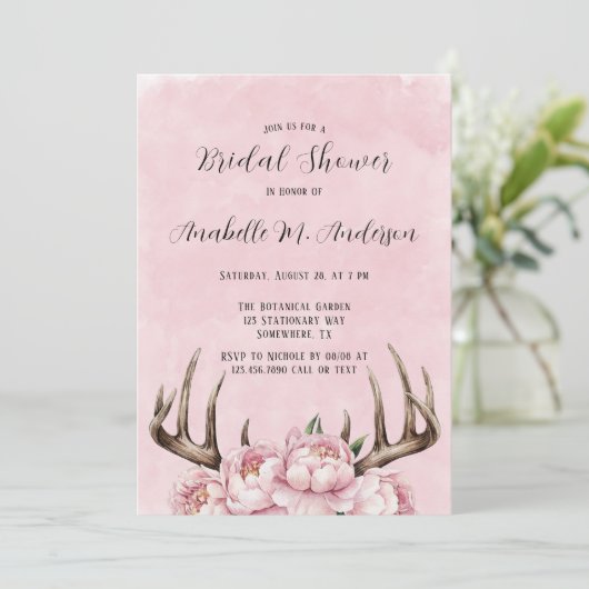 Vrijgezellenfeest van Boho Antler en Pink Peonies Kaart (Staand voorkant)