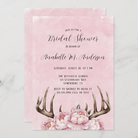 Vrijgezellenfeest van Boho Antler en Pink Peonies Kaart (Voorkant / Achterkant)