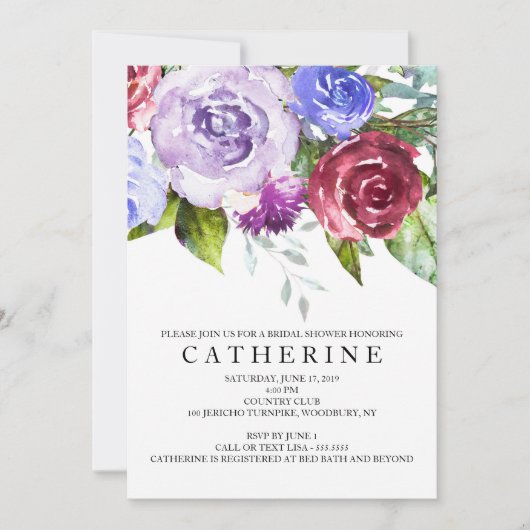 Vrijgezellenfeest van Bourgogne en Paarse Floral Kaart (Voorkant)