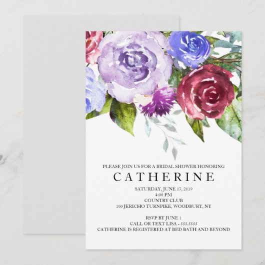 Vrijgezellenfeest van Bourgogne en Paarse Floral Kaart (Voorkant / Achterkant)