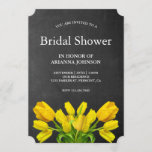 Vrijgezellenfeest van Bright Gele Tulp Flowers Kaart<br><div class="desc">Verrijk je gasten met deze elegante bruiddoucheuitnodiging met mooie tulpbloemen tegen een achtergrond van een krijtbord. Voeg eenvoudig uw gebeurtenisdetails op deze makkelijk te gebruiken sjabloon toe om het één-van-een-soort uitnodiging te maken.</div>