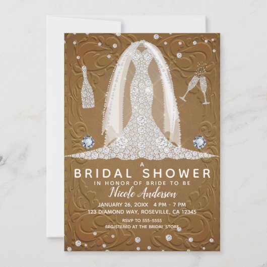 Vrijgezellenfeest van bruin leder Diamond Weddensc Kaart (Voorkant)