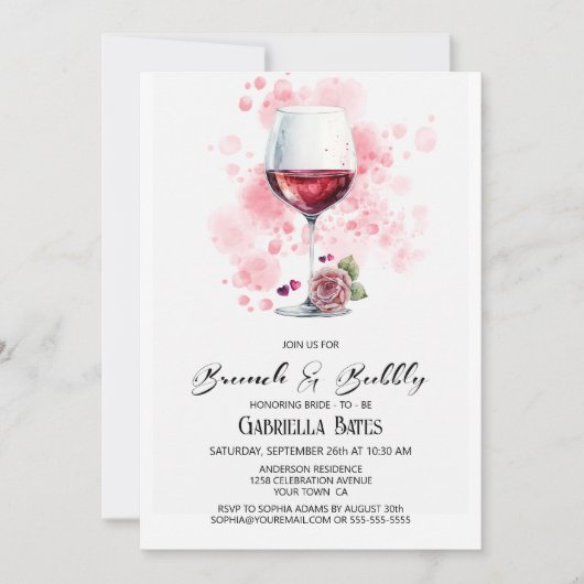 Vrijgezellenfeest van brunch en bramen rode wijn kaart (Voorkant)