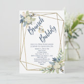 Vrijgezellenfeest van Brunch en Bubble Blue Floral Kaart (Staand voorkant)