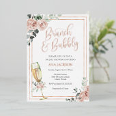 Vrijgezellenfeest van Brunch en Bubble Blush Flora Folie Uitnodiging (Staand Voorkant)