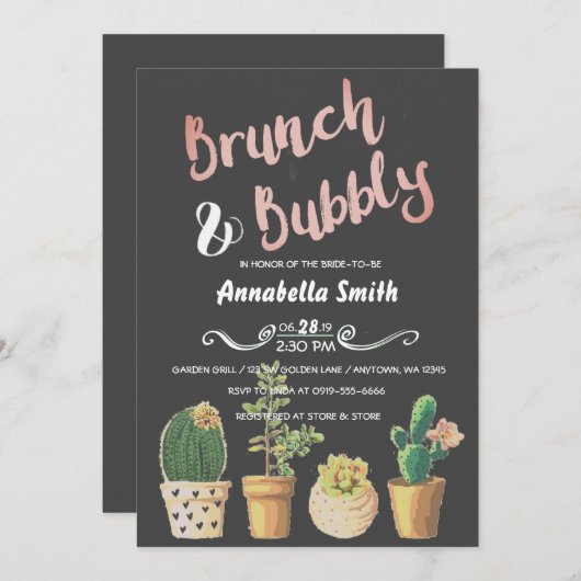 Vrijgezellenfeest van Brunch en Bubble Floral Chal Kaart (Voorkant / Achterkant)