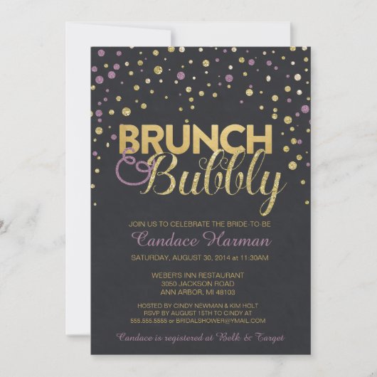 Vrijgezellenfeest van Brunch en Bubble Glitter Cha Kaart (Voorkant)