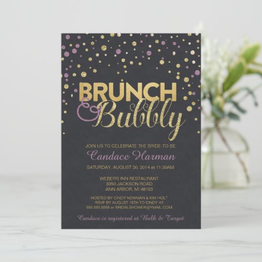 Vrijgezellenfeest van Brunch en Bubble Glitter Cha Kaart (Staand voorkant)