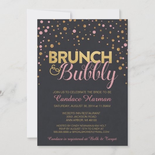Vrijgezellenfeest van Brunch en Bubble Glitter Cha Kaart (Voorkant)