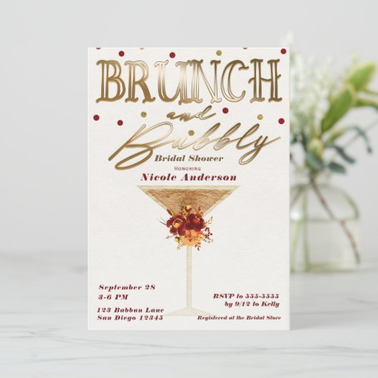 Vrijgezellenfeest van Brunch en Bubble Wine Gold R Kaart (Staand voorkant)