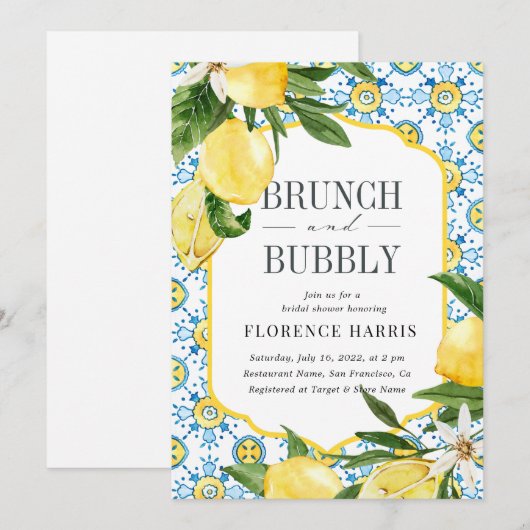 Vrijgezellenfeest van Brunch en Bubble Yellow Lemo Kaart (Voorkant / Achterkant)