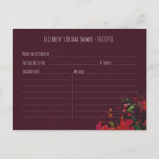 Vrijgezellenfeest van Burgundy Floral String Light Uitnodiging Briefkaart (Achterkant)