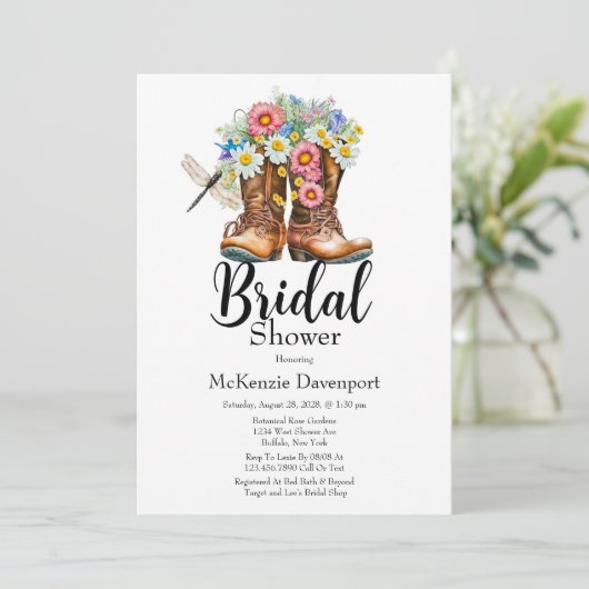 Vrijgezellenfeest van Cowgirl Boots Floral Dragonf Kaart (Staand voorkant)