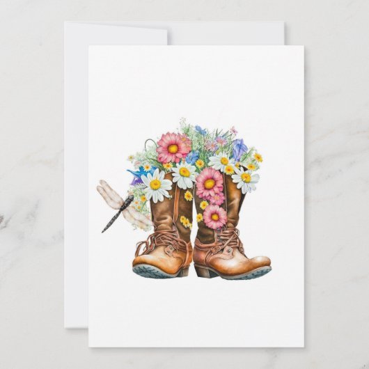 Vrijgezellenfeest van Cowgirl Boots Floral Dragonf Kaart (Achterkant)