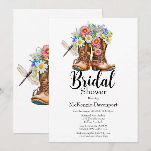 Vrijgezellenfeest van Cowgirl Boots Floral Dragonf Kaart (Voorkant / Achterkant)
