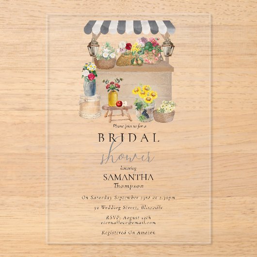 Vrijgezellenfeest van de Bloemenmarkt van de water Acryl Uitnodigingen (Voorkant)