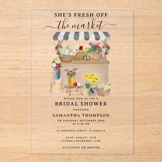 Vrijgezellenfeest van de Bloemenmarkt van de water Acryl Uitnodigingen (Voorkant)