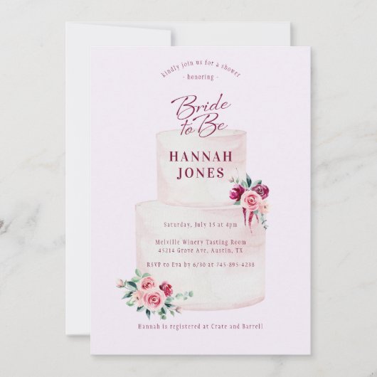 Vrijgezellenfeest van de Blush Burgundy Floral Cak Kaart (Voorkant)