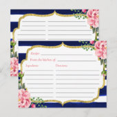 Vrijgezellenfeest van de Floral Navy Blue Stripes Briefkaart (Voorkant / Achterkant)
