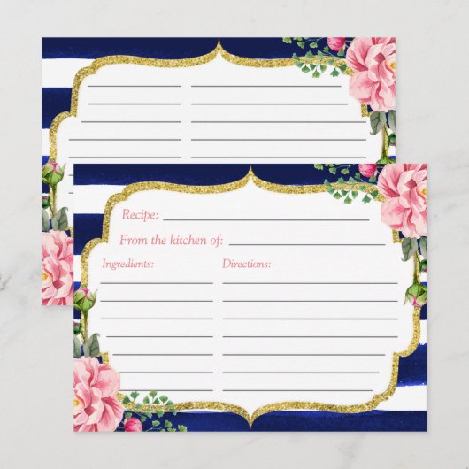 Vrijgezellenfeest van de Floral Navy Blue Stripes  Briefkaart (Voorkant / Achterkant)