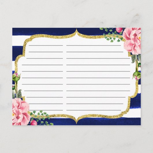 Vrijgezellenfeest van de Floral Navy Blue Stripes  Briefkaart (Achterkant)