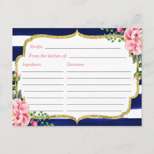Vrijgezellenfeest van de Floral Navy Blue Stripes Briefkaart