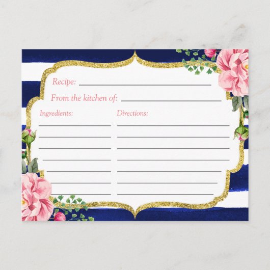 Vrijgezellenfeest van de Floral Navy Blue Stripes Briefkaart (Voorkant)