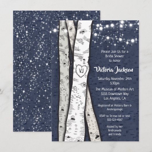 Vrijgezellenfeest van de lampjes rond de vogelboom kaart (Voorkant / Achterkant)