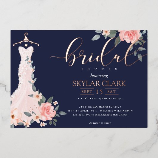 Vrijgezellenfeest van de marine van Floral Wedding Folie Uitnodiging (Voorkant)