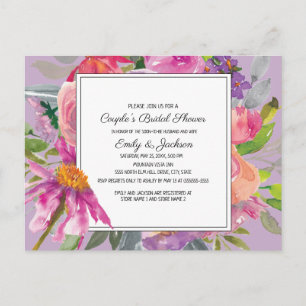 Vrijgezellenfeest van de Paarse Pink Floral Couple Briefkaart