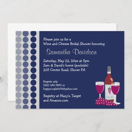 Vrijgezellenfeest van de partij wijn en kaas kaart (Voorkant / Achterkant)