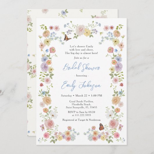 Vrijgezellenfeest van de pastelbloem kaart (Voorkant / Achterkant)