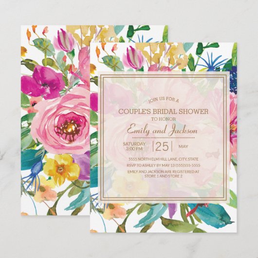 Vrijgezellenfeest van de Pink Yellow Floral Script Kaart (Voorkant / Achterkant)