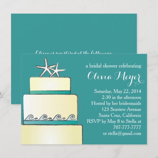 Vrijgezellenfeest van de Starfish Wedding Cake nod Kaart (Voorkant / Achterkant)