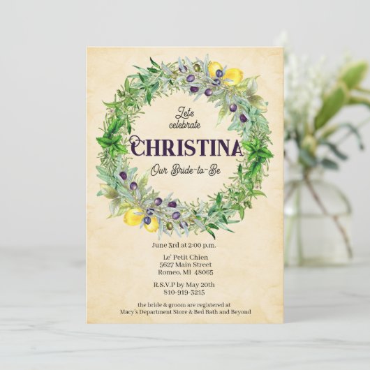 Vrijgezellenfeest van de Tuscan Botanical Wreath L Kaart (Staand voorkant)