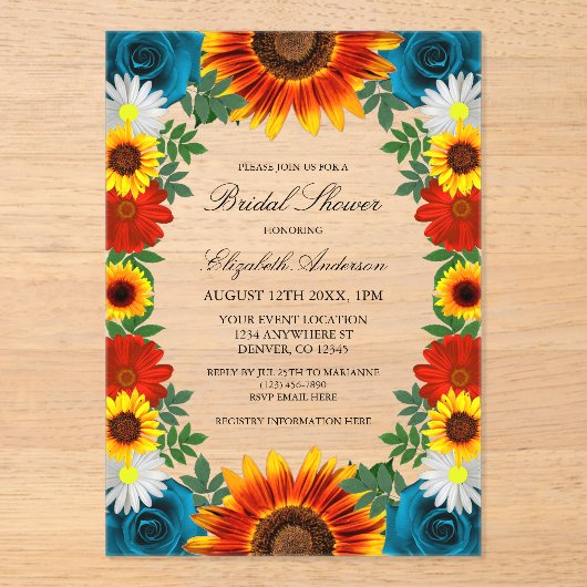 Vrijgezellenfeest van de voortuin van Floral Acryl Uitnodigingen (Voorkant)