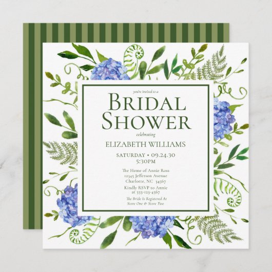 Vrijgezellenfeest van de Waterverf "Blue Hydrangea Kaart (Voorkant / Achterkant)