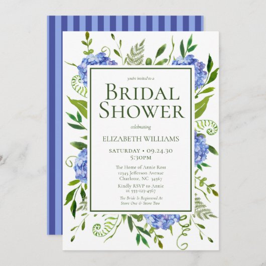 Vrijgezellenfeest van de Waterverf "Blue Hydrangea Kaart (Voorkant / Achterkant)