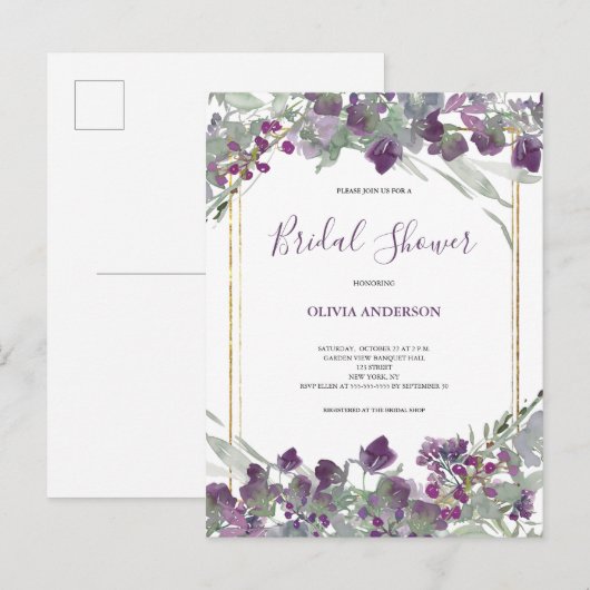 Vrijgezellenfeest van de Waterverf van wilde bloem Uitnodiging Briefkaart (Voorkant / Achterkant)