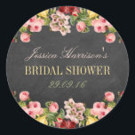 Vrijgezellenfeest van Floral-Chalkboard Ronde Sticker<br><div class="desc">Deze elegante stickers van het vrijgezellenfeest van het bloemkool zullen het perfecte accessoire voor om het even welke bruid-om-worden zijn! Het ontwerp is voorzien van een mooie achtergrond van een alkbordeffect met romantische stijlbloemen uit de jaren vijftig. Deze stickers kunnen gepersonaliseerd worden voor je speciale gelegenheid en zouden het perfecte...</div>