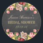Vrijgezellenfeest van Floral-Chalkboard Ronde Sticker<br><div class="desc">Deze elegante stickers van het vrijgezellenfeest van het bloemkool zullen het perfecte accessoire voor om het even welke bruid-om-worden zijn! Het ontwerp is voorzien van een mooie achtergrond van een alkbordeffect met romantische stijlbloemen uit de jaren vijftig. Deze stickers kunnen gepersonaliseerd worden voor je speciale gelegenheid en zouden het perfecte...</div>