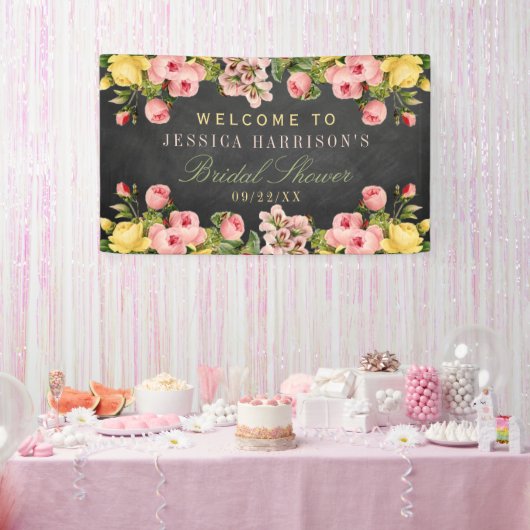  Vrijgezellenfeest van Floral-Chalkboard Spandoek (Feest)