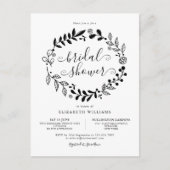 Vrijgezellenfeest van Floral Garland, zwart en wit Aankondigingskaart (Voorkant)